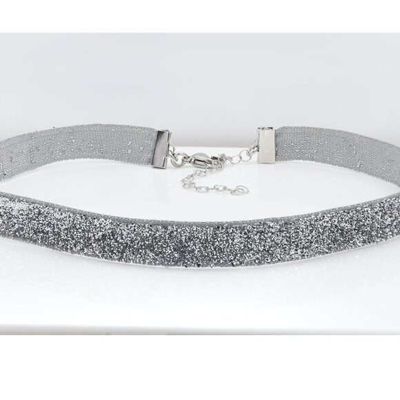 Silver Sparkle Choker adjustable Silver tone color Chokers (#42) - Picture 9 of 11